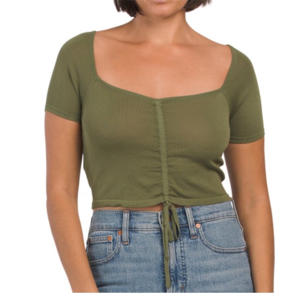 Mango Olive Crop Top with Tie Detail